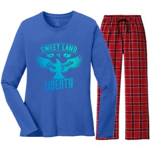 Sweet Land Of Liberty Usa Pride Bald Eagle Freedom Cool Gift Women's Long Sleeve Flannel Pajama Set 