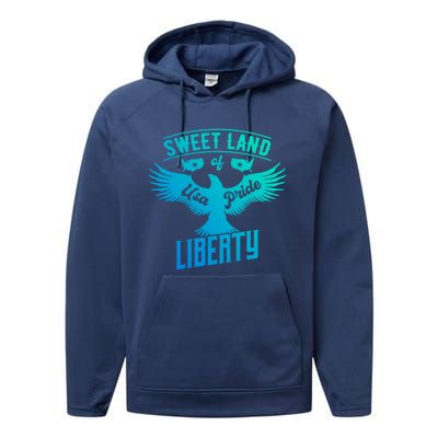 Sweet Land Of Liberty Usa Pride Bald Eagle Freedom Cool Gift Performance Fleece Hoodie