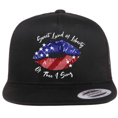 Sweet Land Of Liberty Of Thee I Sing Usa Lips 4th Of July Gift Flatbill Hat