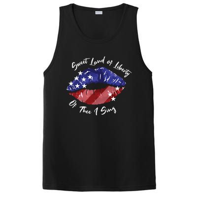 Sweet Land Of Liberty Of Thee I Sing Usa Lips 4th Of July Gift PosiCharge Competitor Tank