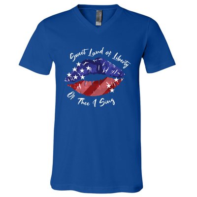 Sweet Land Of Liberty Of Thee I Sing Usa Lips 4th Of July Gift V-Neck T-Shirt