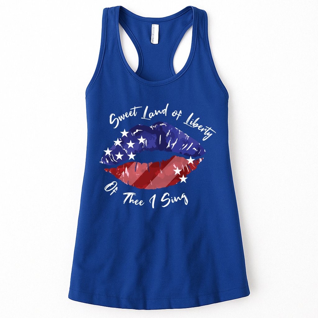 Sweet Land Of Liberty Of Thee I Sing Usa Lips 4th Of July Gift Womens Tank Top