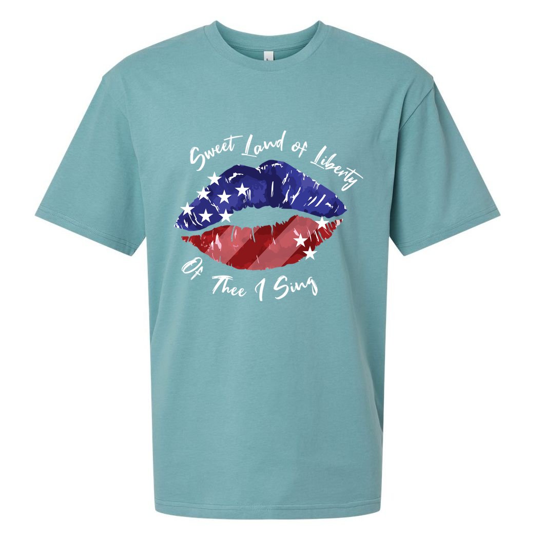 Sweet Land Of Liberty Of Thee I Sing Usa Lips 4th Of July Gift Sueded Cloud Jersey T-Shirt