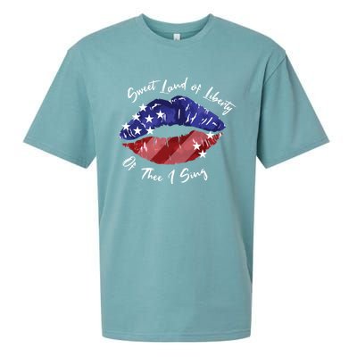 Sweet Land Of Liberty Of Thee I Sing Usa Lips 4th Of July Gift Sueded Cloud Jersey T-Shirt