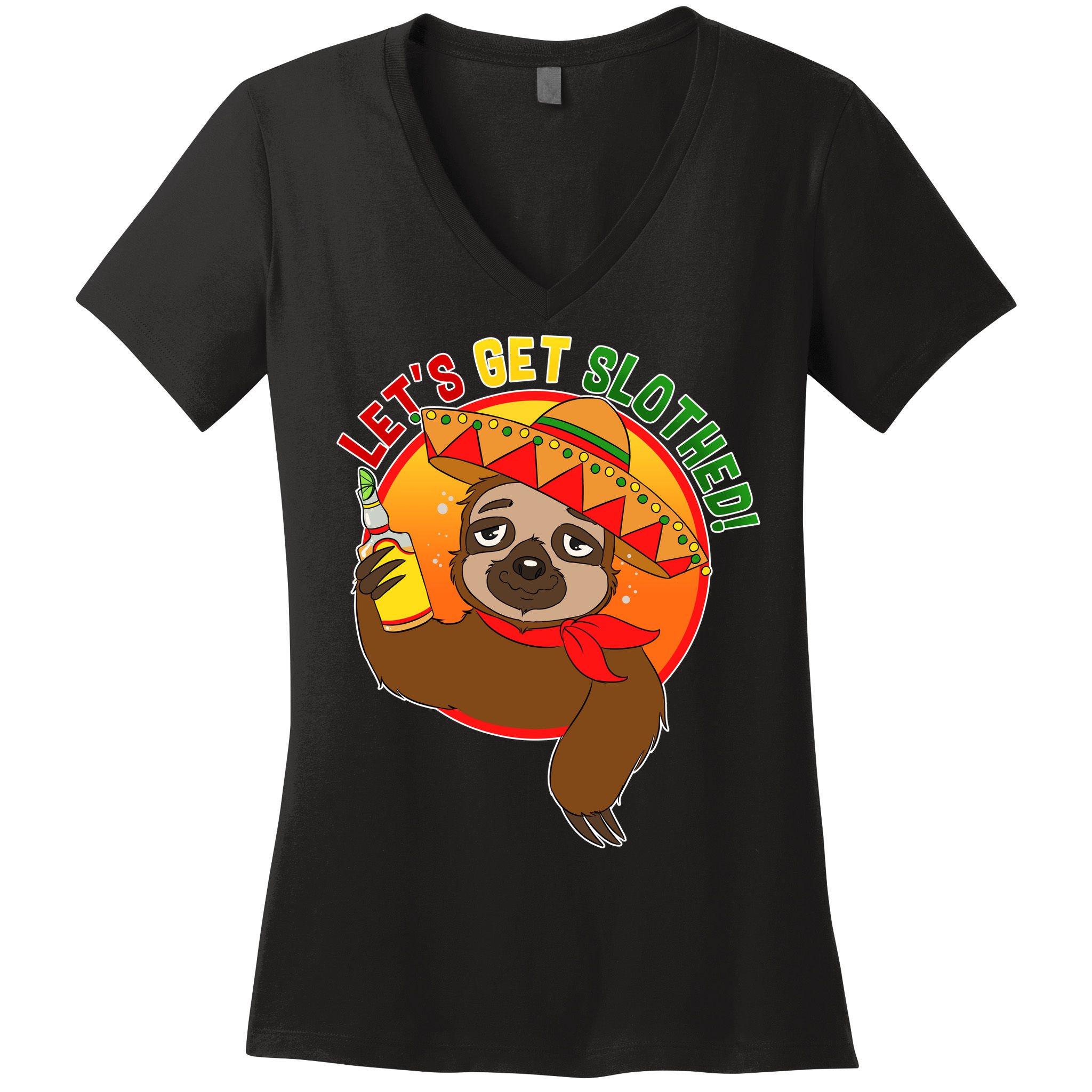 Sloth Cinco De Mayo Let's Get Slothed Women's V-Neck T-Shirt