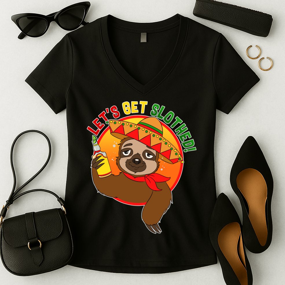 Sloth Cinco De Mayo Let's Get Slothed Women's V-Neck T-Shirt