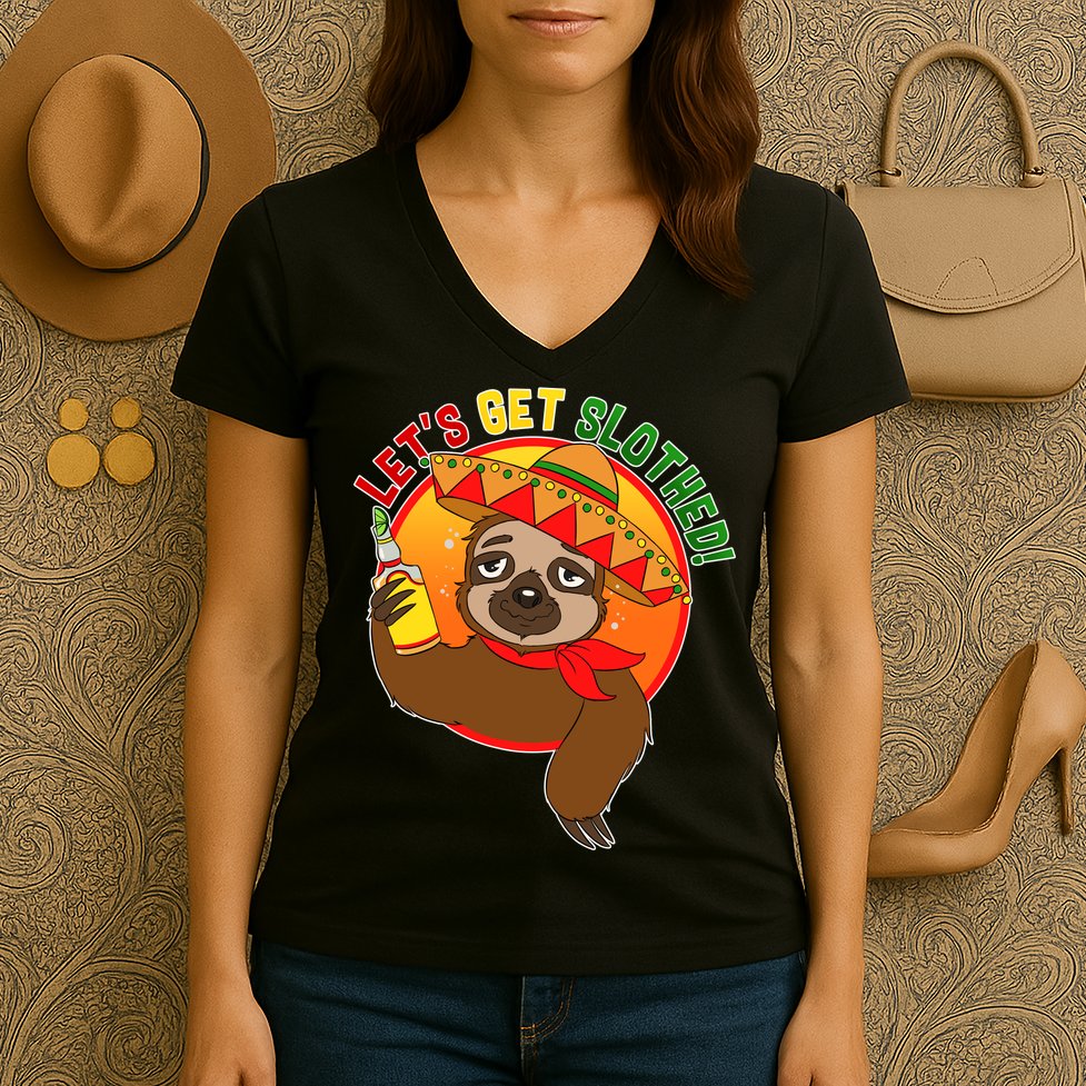 Sloth Cinco De Mayo Let's Get Slothed Women's V-Neck T-Shirt