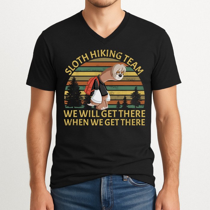 Sloth Hiking Team We Will Get There When We Get There V-Neck T-Shirt