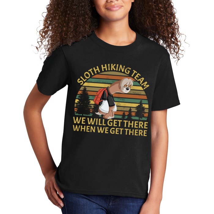 Sloth Hiking Team We Will Get There When We Get There Kids T-Shirt