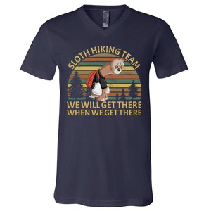 Sloth Hiking Team We Will Get There When We Get There V-Neck T-Shirt