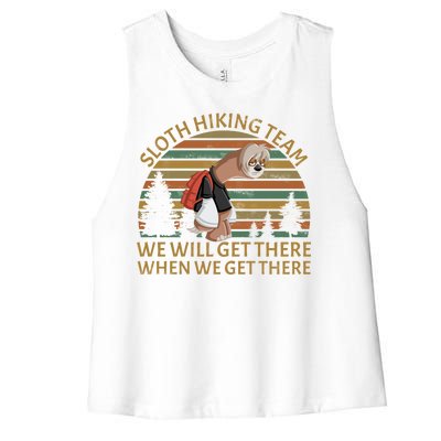 Sloth Hiking Team We Will Get There When We Get There Women's Racerback Cropped Tank