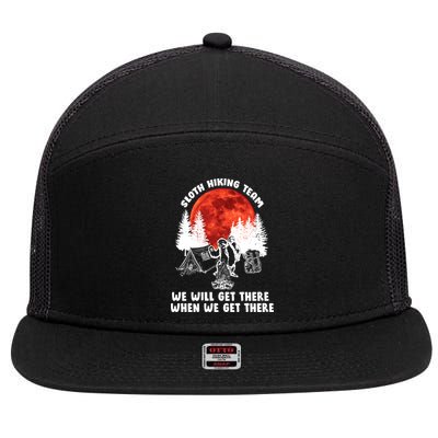 Sloth Hiking Team Will Get We There Funny Camping 7 Panel Mesh Trucker Snapback Hat