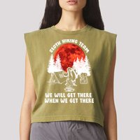 Sloth Hiking Team Will Get We There Funny Camping Garment-Dyed Women's Muscle Tee