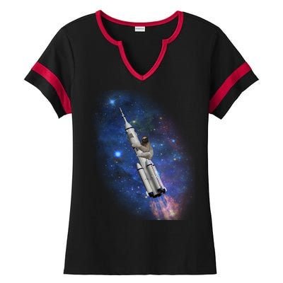 Sloth In Space Rocket ship Ladies Halftime Notch Neck Tee