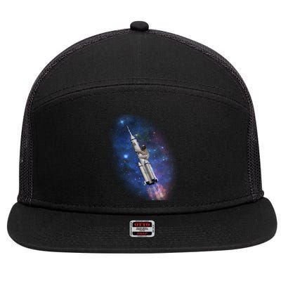 Sloth In Space Rocket ship 7 Panel Mesh Trucker Snapback Hat