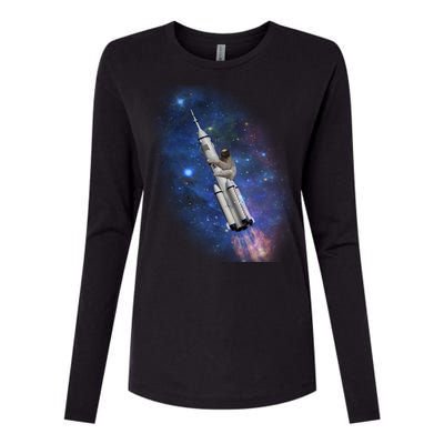 Sloth In Space Rocket ship Womens Cotton Relaxed Long Sleeve T-Shirt