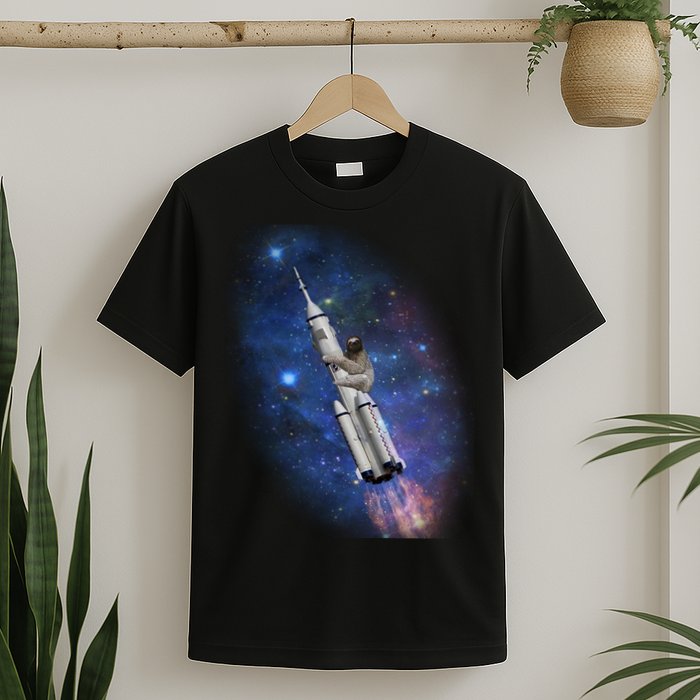 Sloth In Space Rocket ship T-Shirt