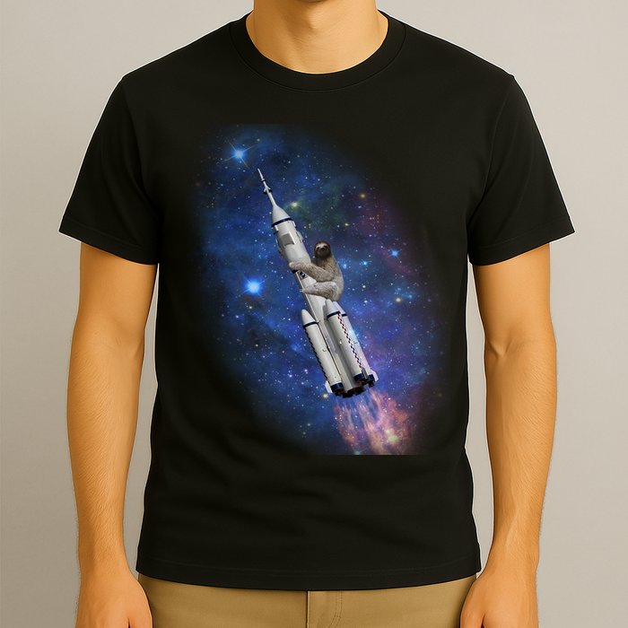 Sloth In Space Rocket ship T-Shirt