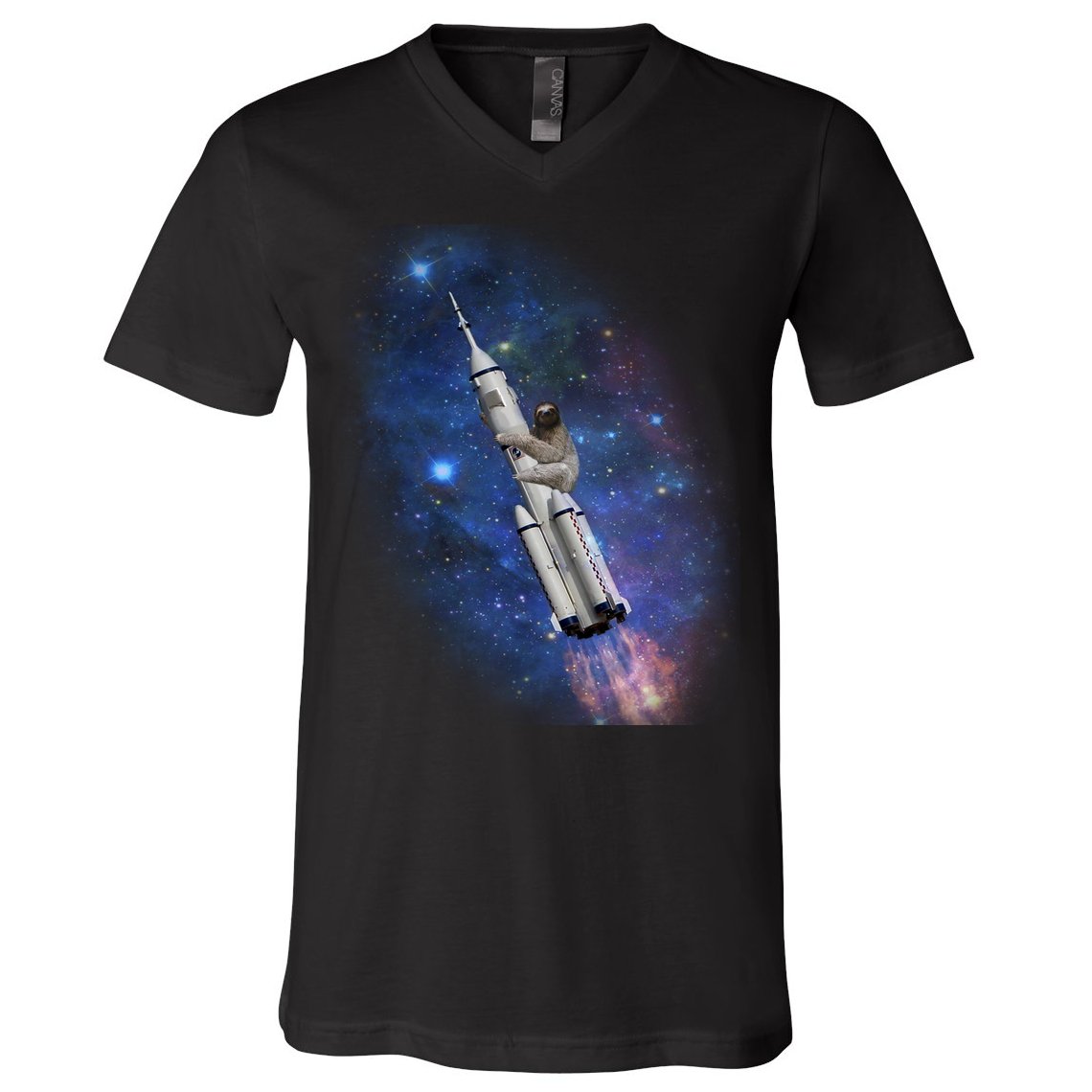 Sloth In Space Rocket ship V-Neck T-Shirt