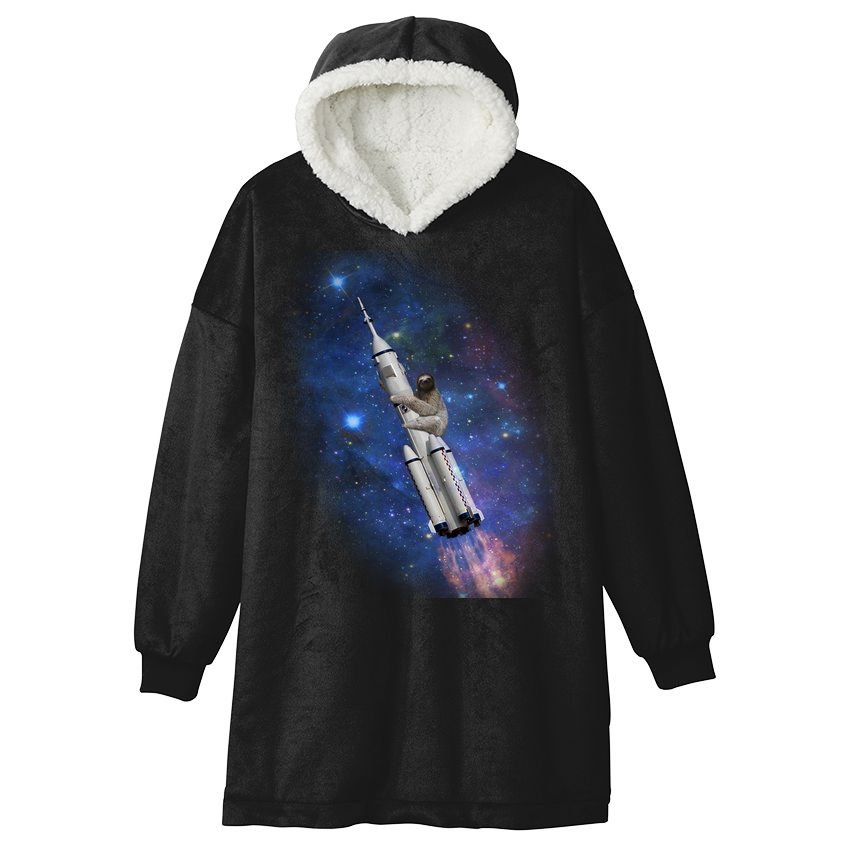 Sloth In Space Rocket ship Hooded Wearable Blanket