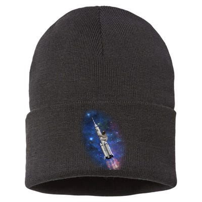 Sloth In Space Rocket ship Sustainable Knit Beanie