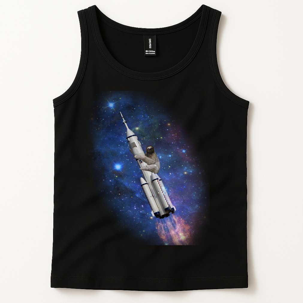 Sloth In Space Rocket ship Tank Top