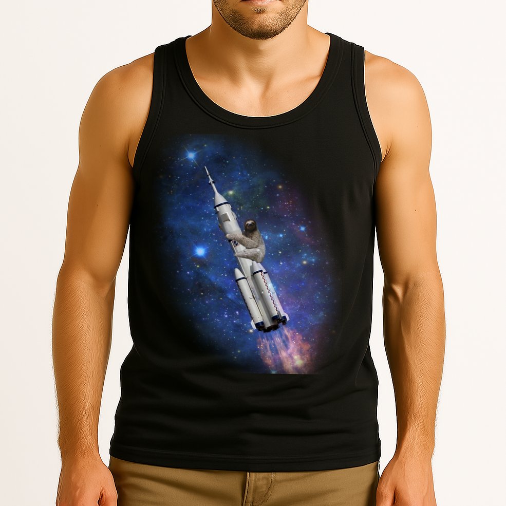Sloth In Space Rocket ship Tank Top