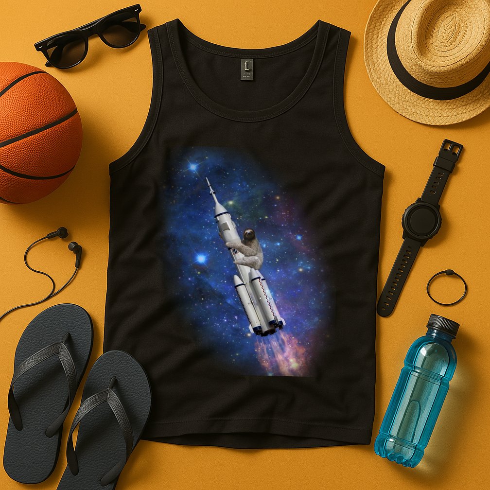 Sloth In Space Rocket ship Tank Top