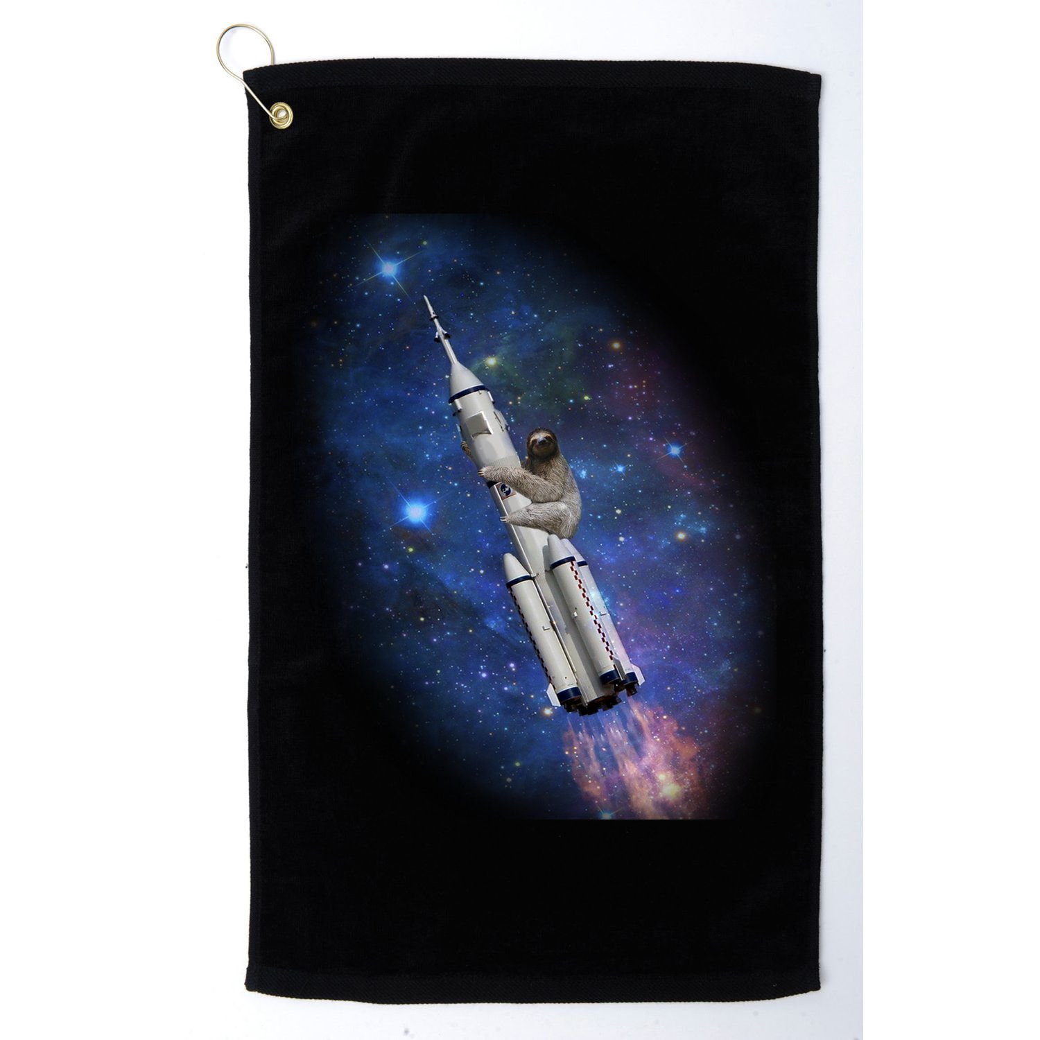 Sloth In Space Rocket ship Golf Towel