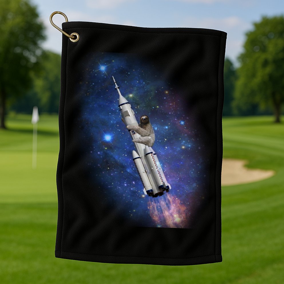 Sloth In Space Rocket ship Golf Towel