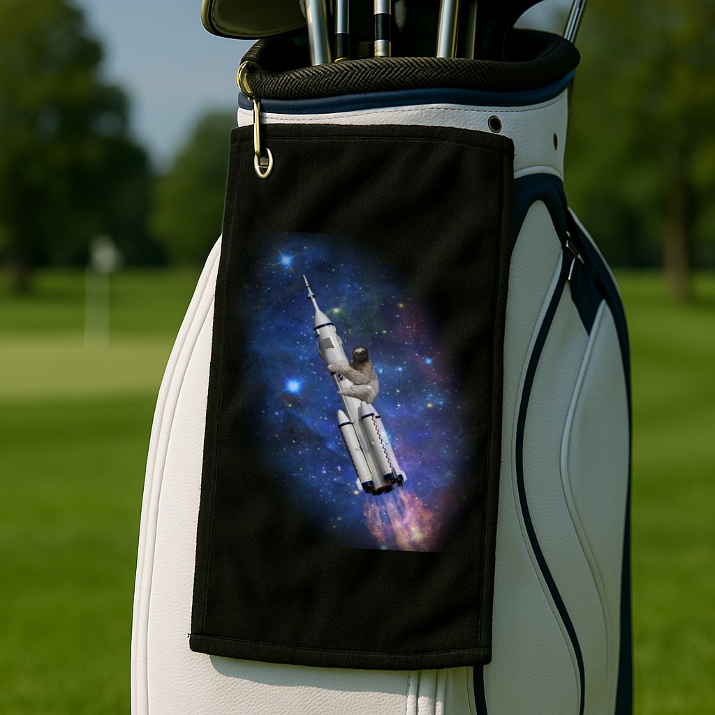 Sloth In Space Rocket ship Golf Towel