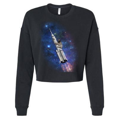 Sloth In Space Rocket ship Cropped Pullover Crew