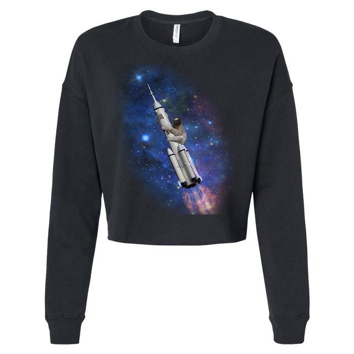 Sloth In Space Rocket ship Cropped Pullover Crew