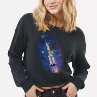 Sloth In Space Rocket ship Cropped Pullover Crew