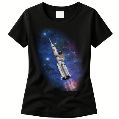 Sloth In Space Rocket ship Womens T-Shirt