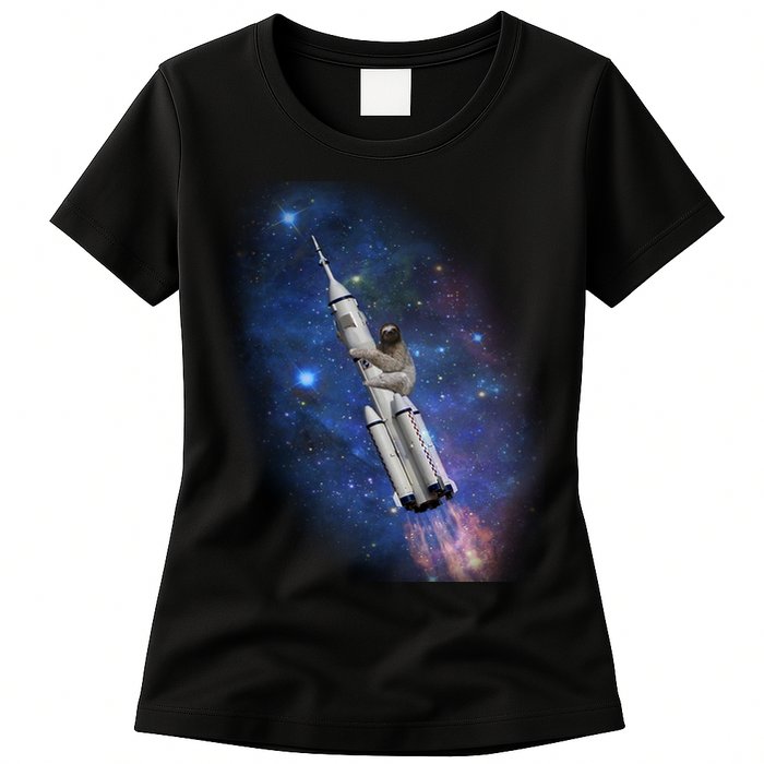 Sloth In Space Rocket ship Womens T-Shirt