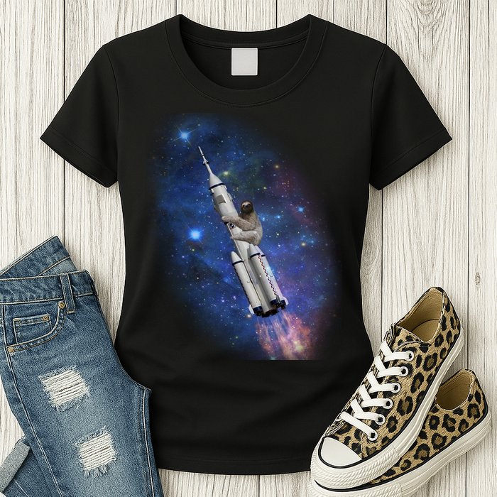 Sloth In Space Rocket ship Womens T-Shirt