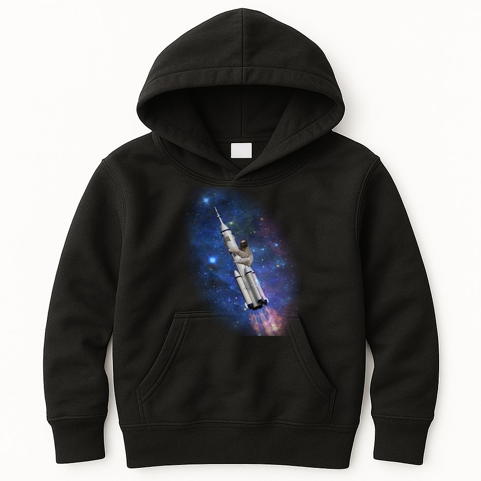 Sloth In Space Rocket ship Kids Hoodie