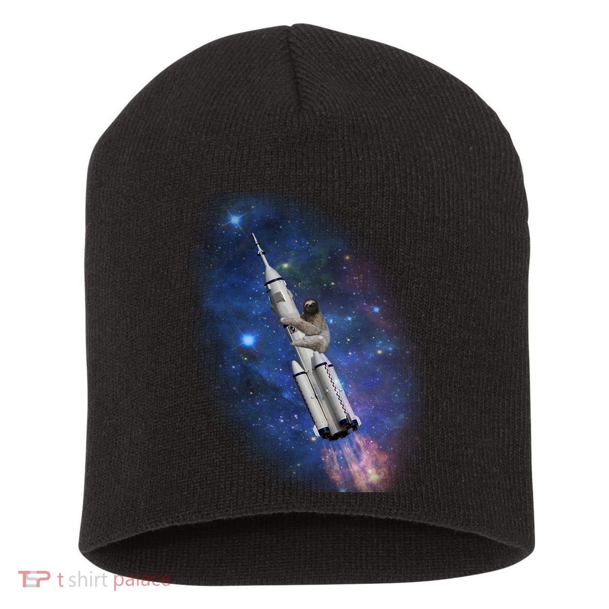 Sloth In Space Rocket ship Short Acrylic Beanie