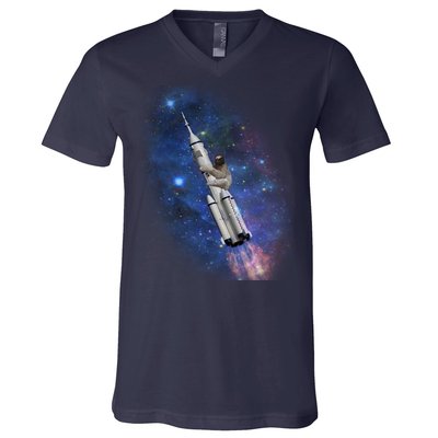 Sloth In Space Rocket ship V-Neck T-Shirt