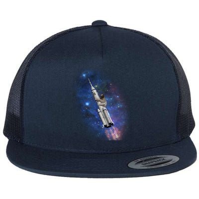 Sloth In Space Rocket ship Flat Bill Trucker Hat