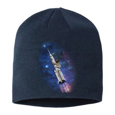 Sloth In Space Rocket ship Sustainable Beanie