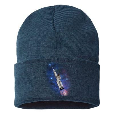 Sloth In Space Rocket ship Sustainable Knit Beanie