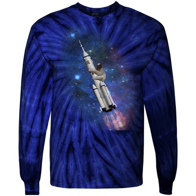 Sloth In Space Rocket ship Tie-Dye Long Sleeve Shirt