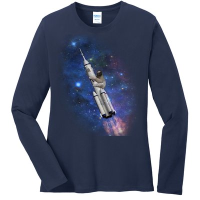 Sloth In Space Rocket ship Ladies Long Sleeve Shirt