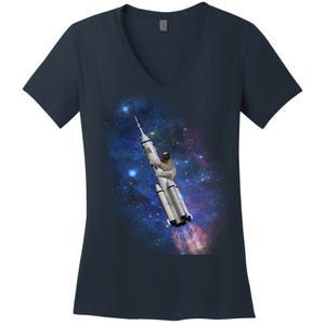 Sloth In Space Rocket ship Women's V-Neck T-Shirt