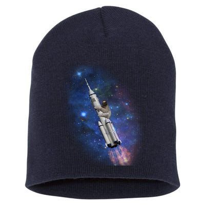 Sloth In Space Rocket ship Short Acrylic Beanie