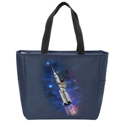 Sloth In Space Rocket ship Zip Tote Bag