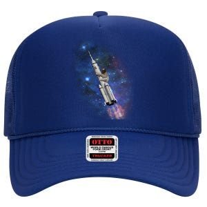 Sloth In Space Rocket ship High Crown Mesh Back Trucker Hat