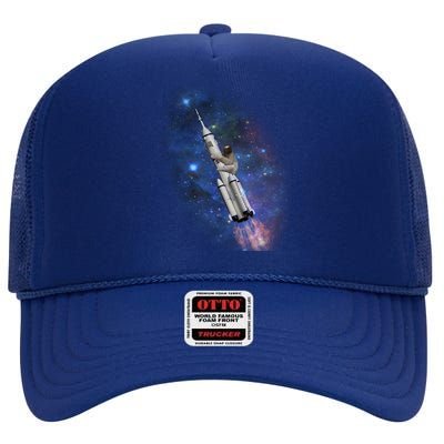 Sloth In Space Rocket ship High Crown Mesh Back Trucker Hat